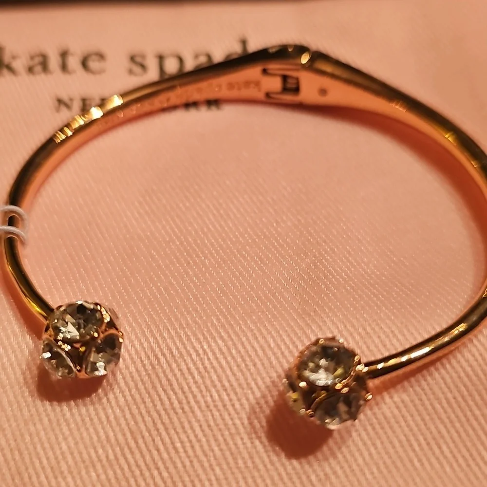 New kate spade Gold Crystal Open Cuff Bracelet Lady Marmalade Gift W/Bag - Picture 2 of 4